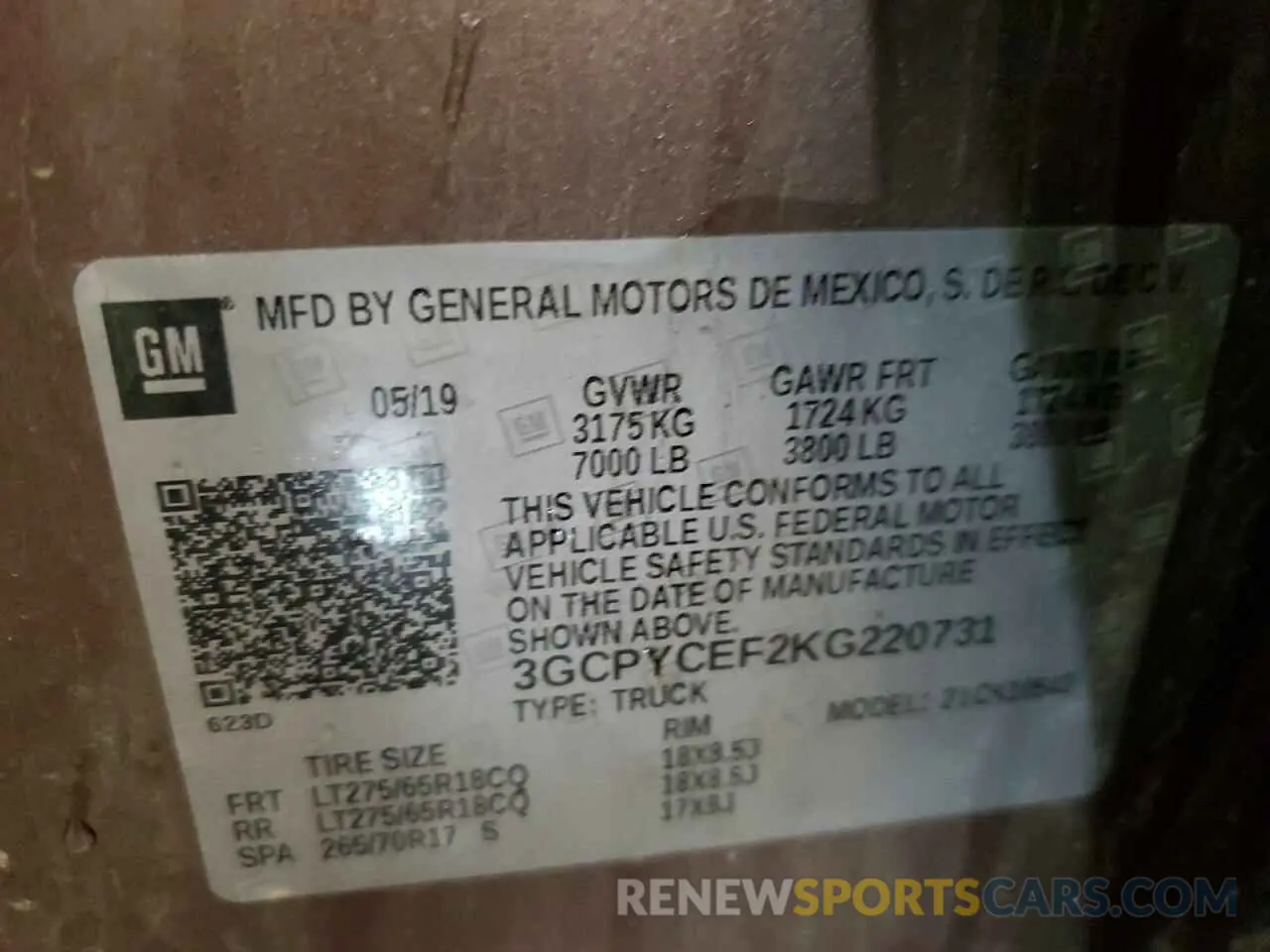 12 Photograph of a damaged car 3GCPYCEF2KG220731 CHEVROLET ALL Models 2019
