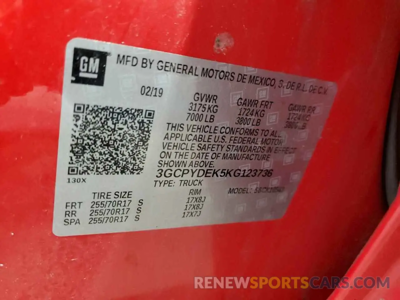 13 Photograph of a damaged car 3GCPYDEK5KG123736 CHEVROLET ALL Models 2019