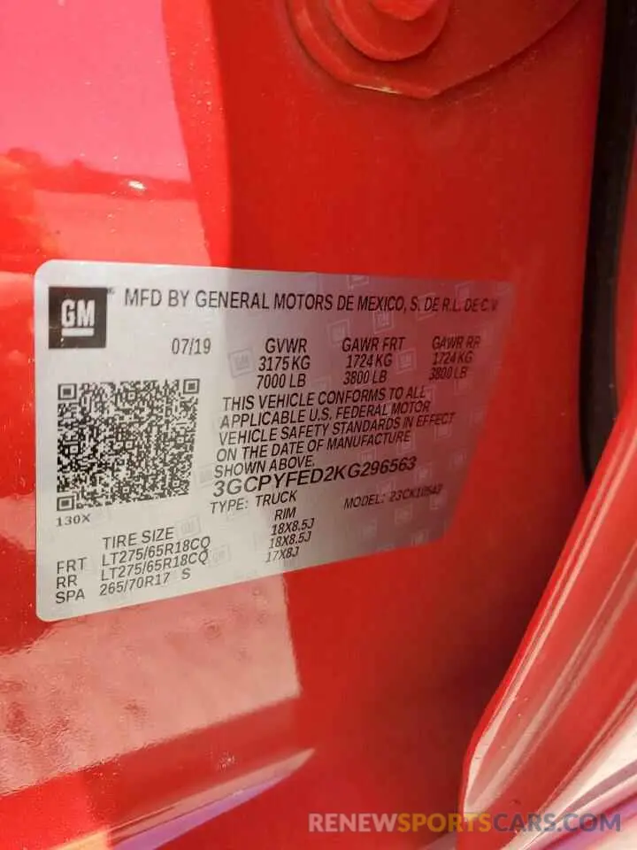 12 Photograph of a damaged car 3GCPYFED2KG296563 CHEVROLET ALL Models 2019
