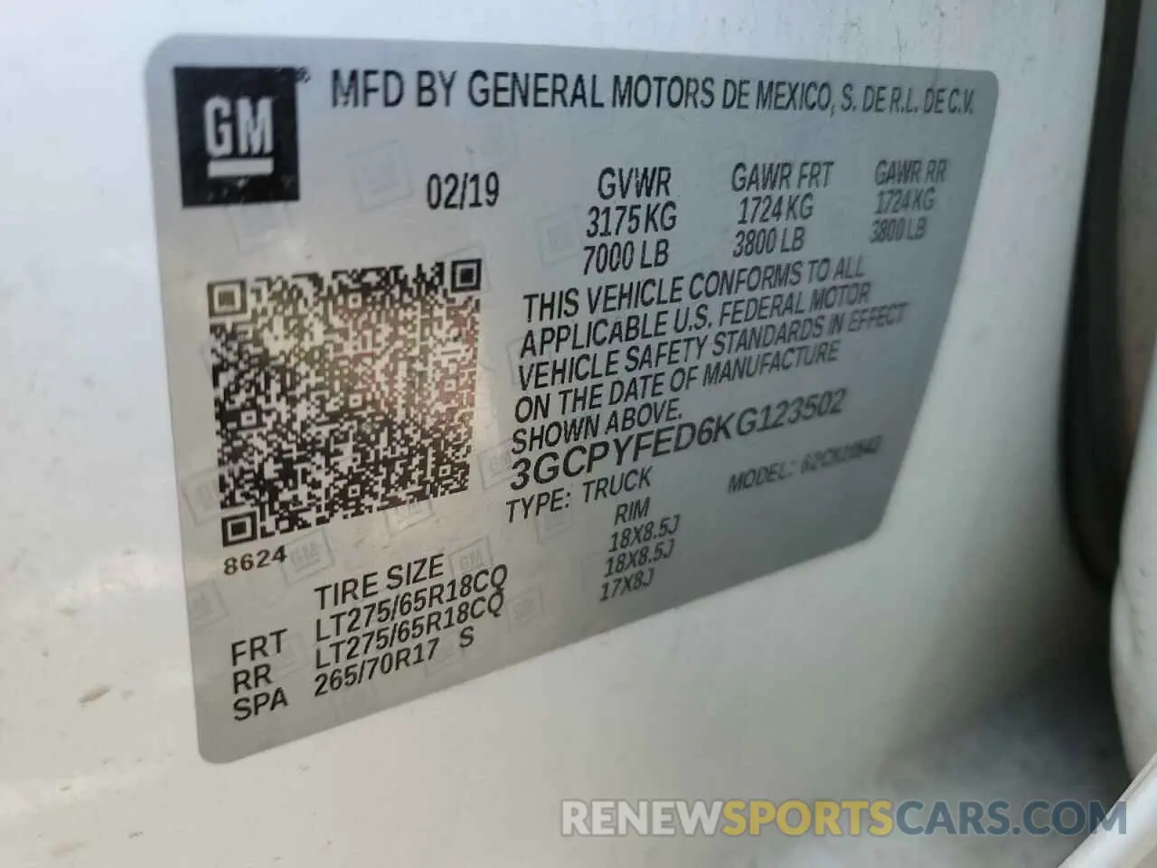 13 Photograph of a damaged car 3GCPYFED6KG123502 CHEVROLET ALL Models 2019