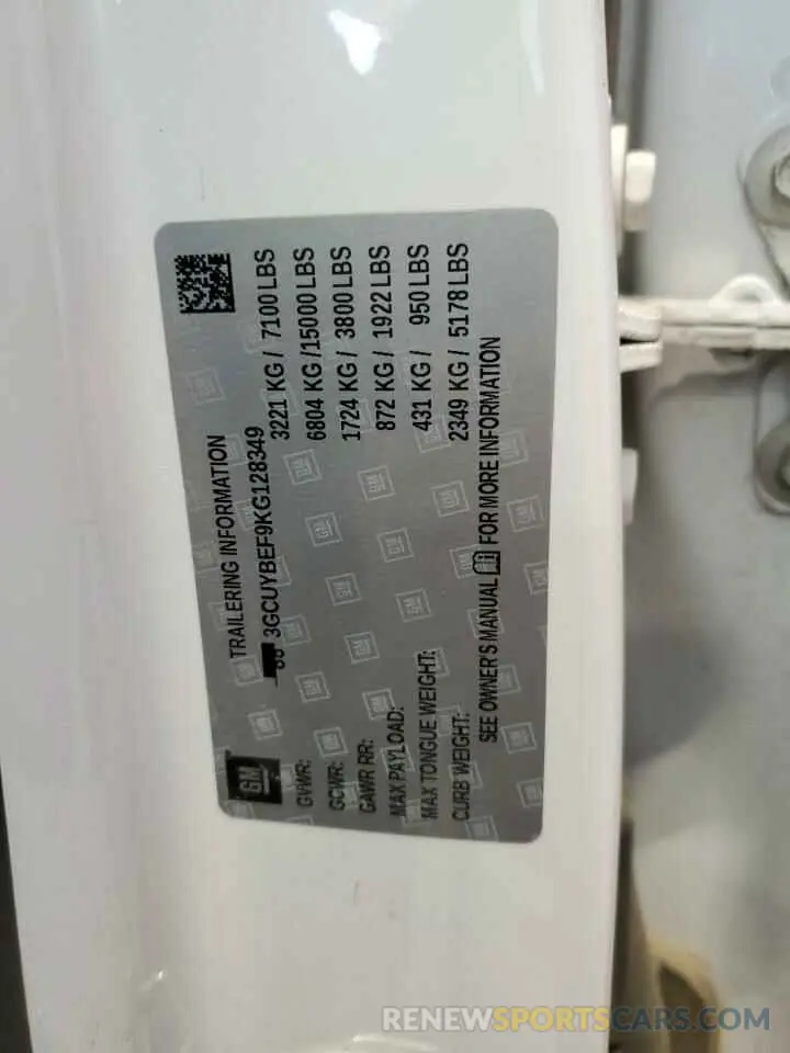 13 Фотография поврежденного автомобиля 3GCUYBEF9KG128349 CHEVROLET ALL Models 2019