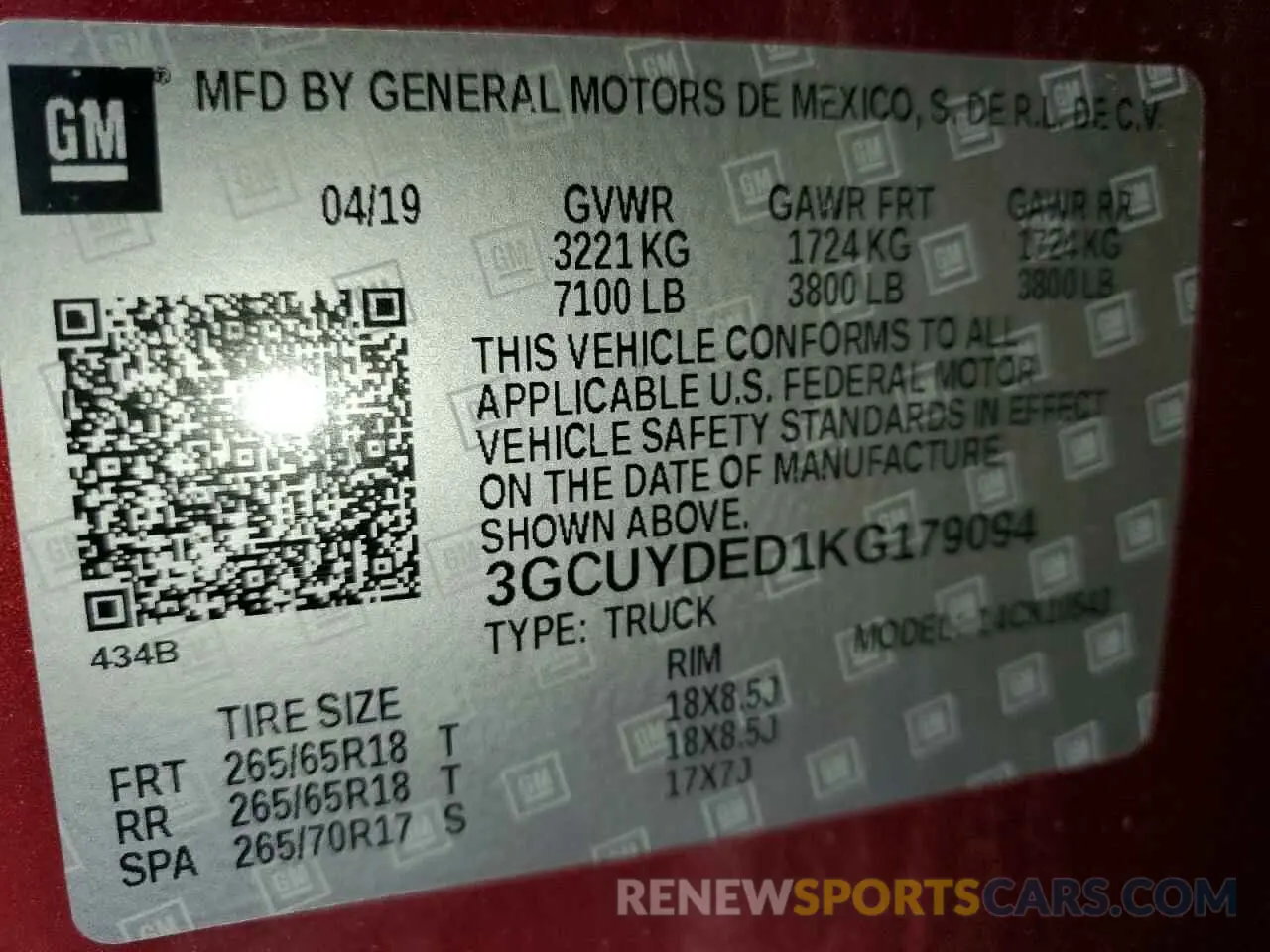 15 Photograph of a damaged car 3GCUYDED1KG179094 CHEVROLET ALL Models 2019