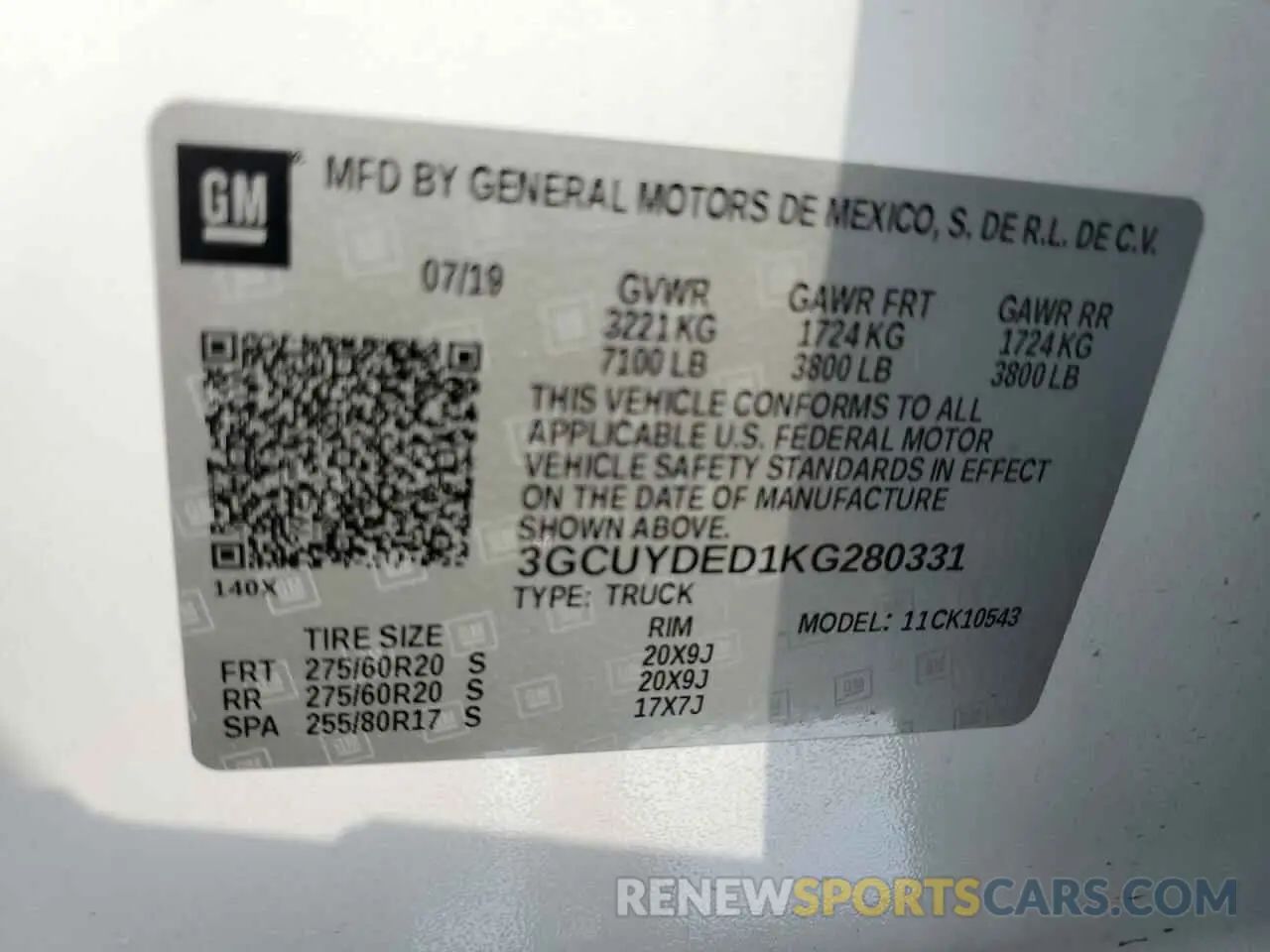 12 Фотография поврежденного автомобиля 3GCUYDED1KG280331 CHEVROLET ALL Models 2019