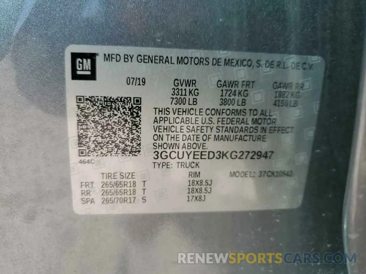 12 Фотография поврежденного автомобиля 3GCUYEED3KG272947 CHEVROLET ALL Models 2019