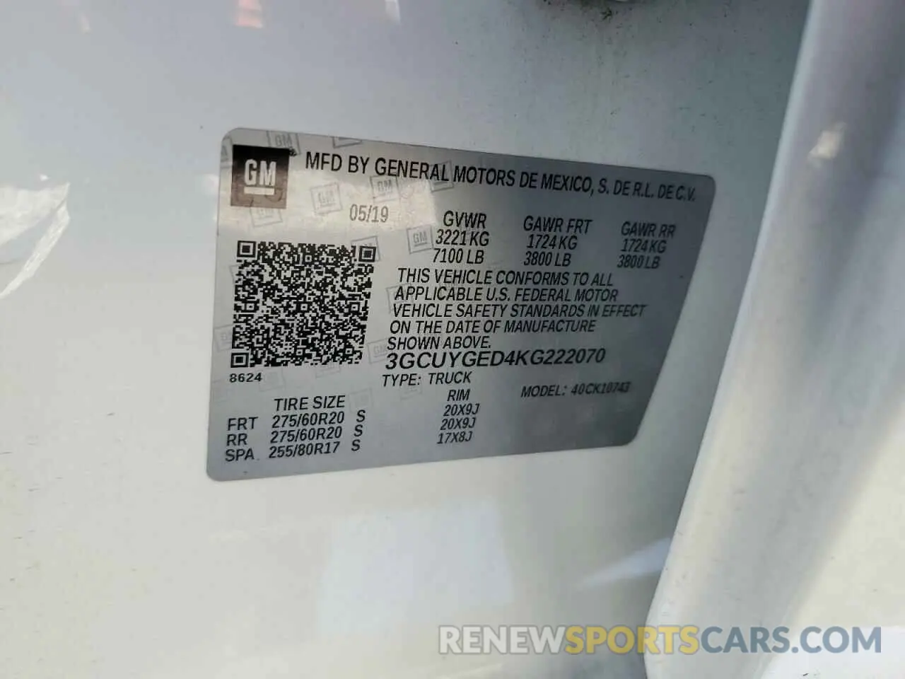12 Photograph of a damaged car 3GCUYGED4KG222070 CHEVROLET ALL Models 2019