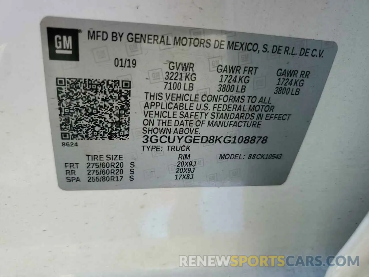 12 Photograph of a damaged car 3GCUYGED8KG108878 CHEVROLET ALL Models 2019