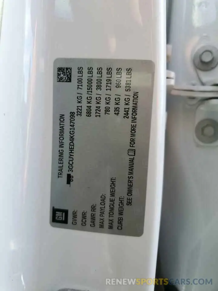 14 Photograph of a damaged car 3GCUYHED4KG147098 CHEVROLET ALL Models 2019