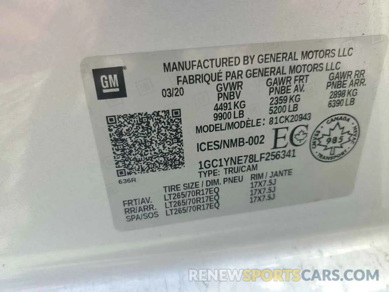 13 Фотография поврежденного автомобиля 1GC1YNE78LF256341 CHEVROLET ALL Models 2020