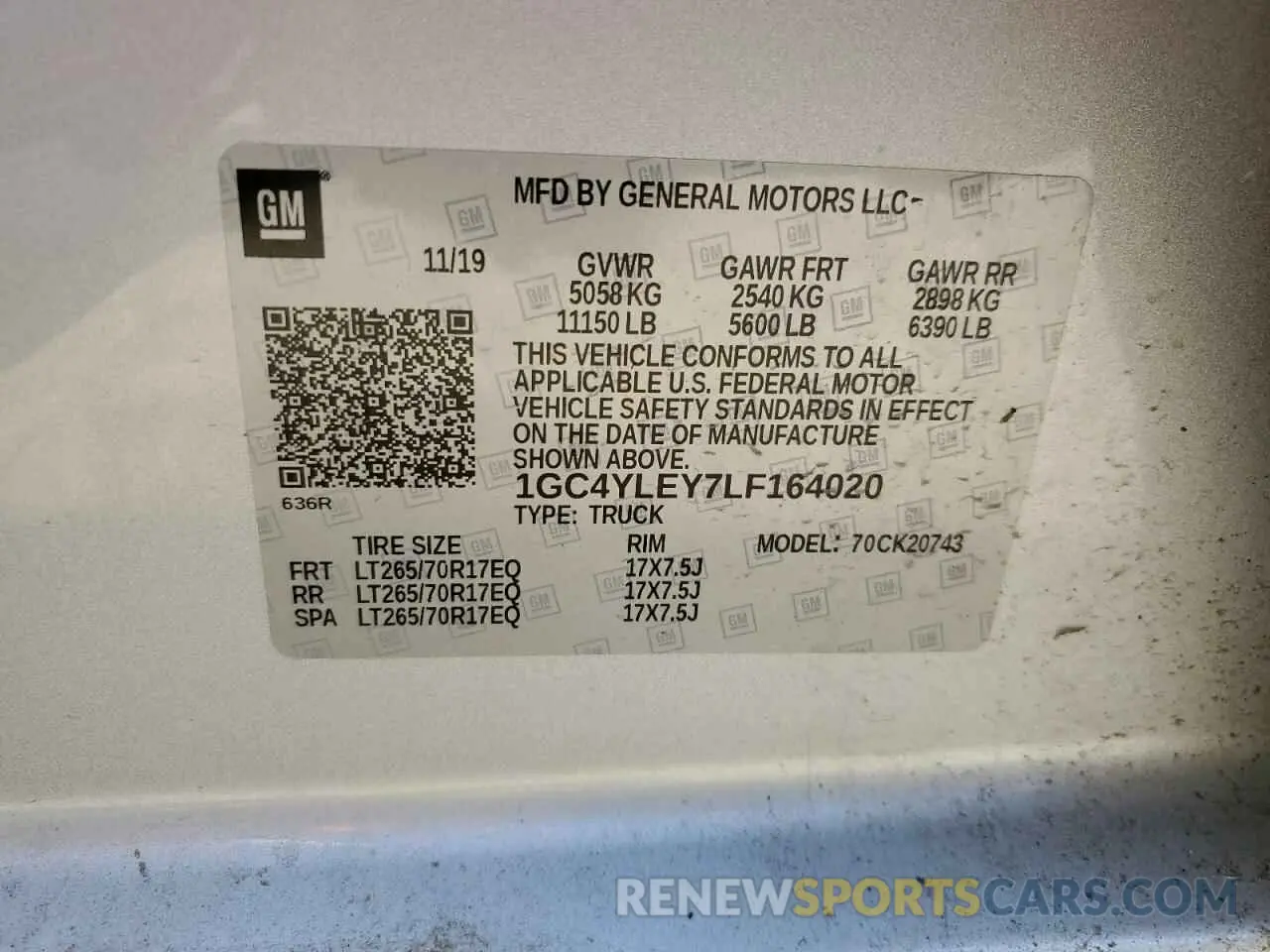 14 Фотография поврежденного автомобиля 1GC4YLEY7LF164020 CHEVROLET ALL Models 2020