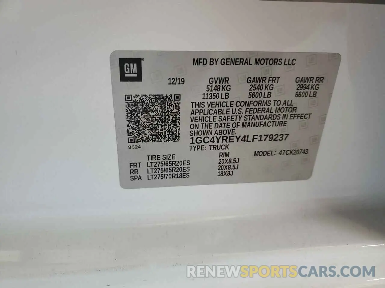 12 Photograph of a damaged car 1GC4YREY4LF179237 CHEVROLET ALL Models 2020