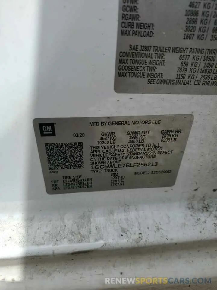 12 Фотография поврежденного автомобиля 1GC5WLE75LF256213 CHEVROLET ALL Models 2020