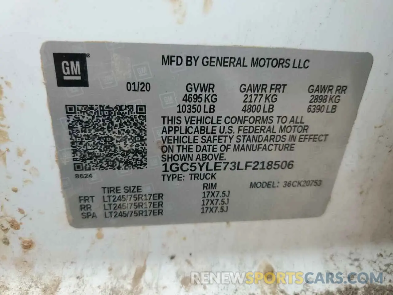 12 Photograph of a damaged car 1GC5YLE73LF218506 CHEVROLET ALL Models 2020