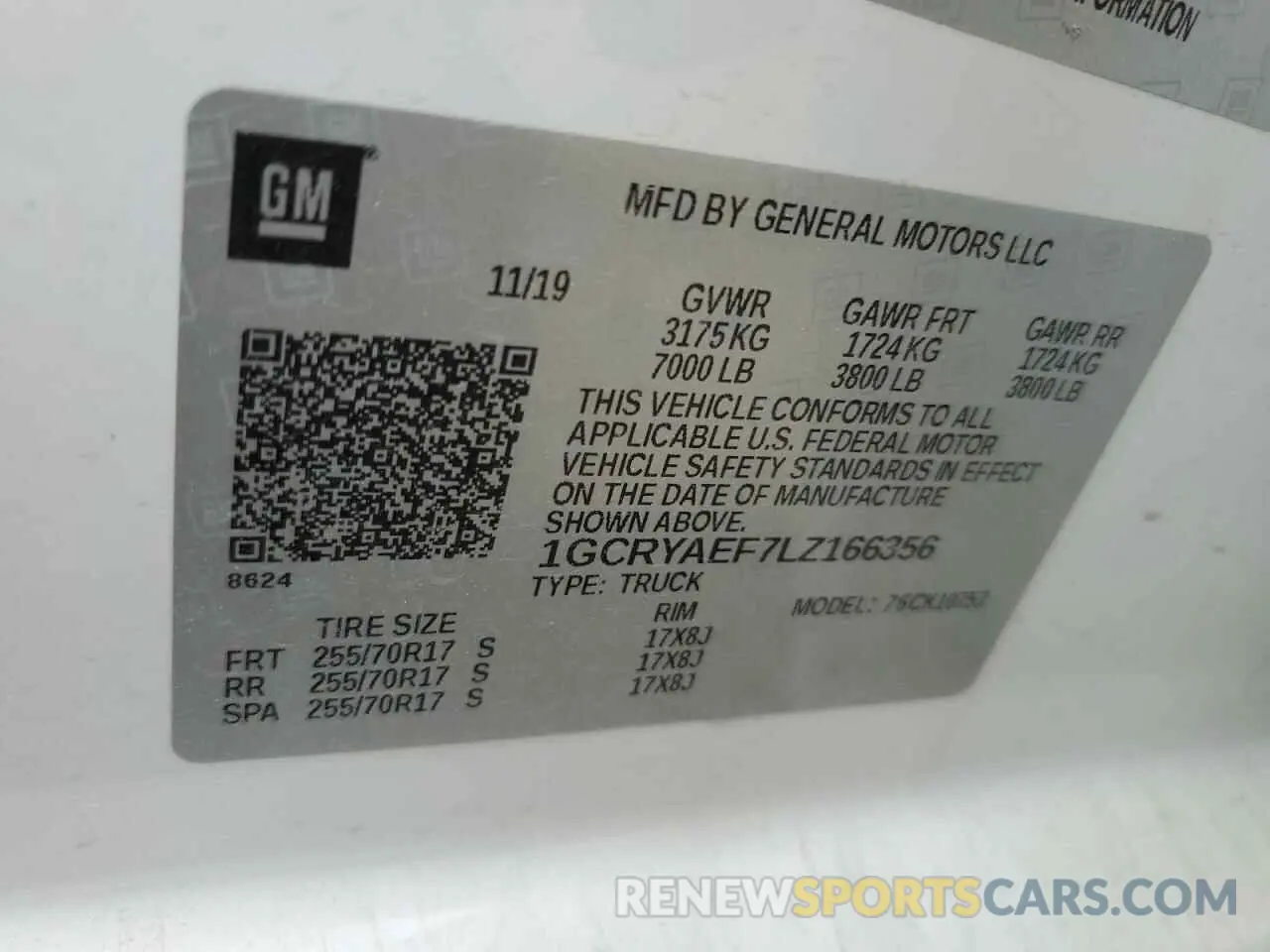 12 Фотография поврежденного автомобиля 1GCRYAEF7LZ166356 CHEVROLET ALL Models 2020