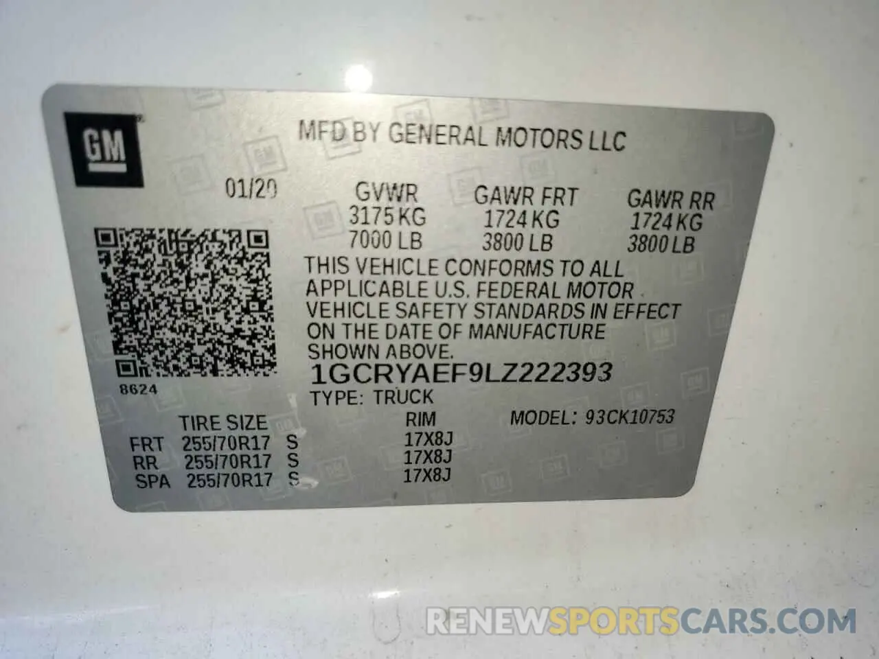 12 Photograph of a damaged car 1GCRYAEF9LZ222393 CHEVROLET ALL Models 2020