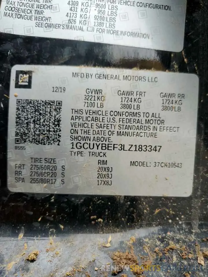 13 Фотография поврежденного автомобиля 1GCUYBEF3LZ183347 CHEVROLET ALL Models 2020