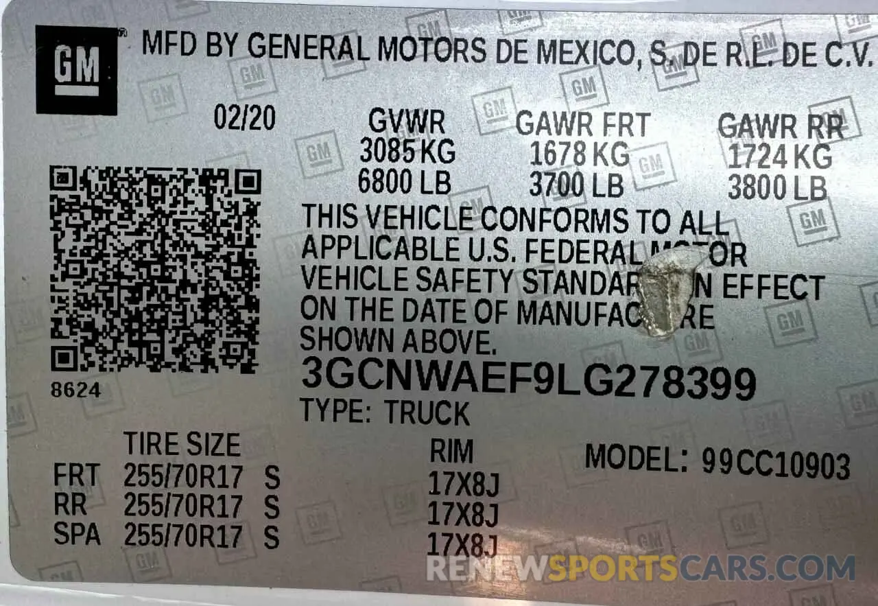 10 Photograph of a damaged car 3GCNWAEF9LG278399 CHEVROLET ALL Models 2020