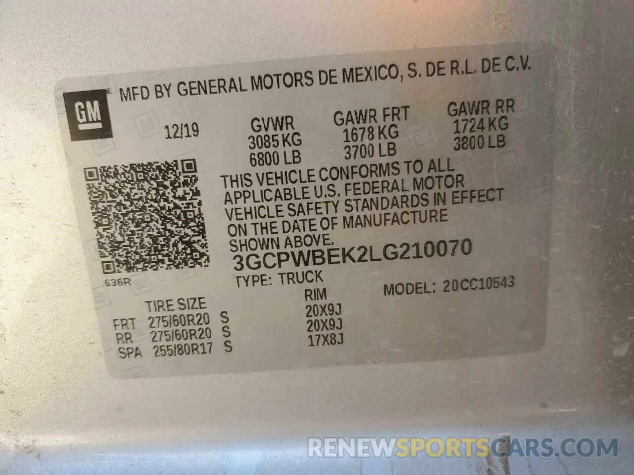 13 Фотография поврежденного автомобиля 3GCPWBEK2LG210070 CHEVROLET ALL Models 2020