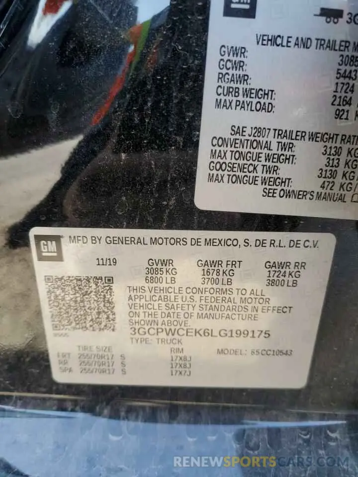 12 Photograph of a damaged car 3GCPWCEK6LG199175 CHEVROLET ALL Models 2020