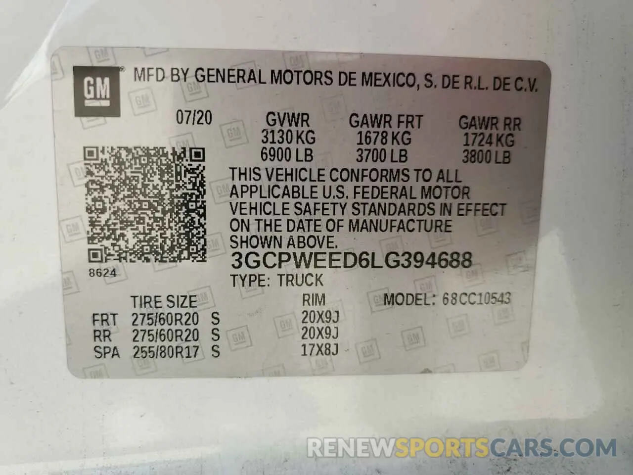 14 Photograph of a damaged car 3GCPWEED6LG394688 CHEVROLET ALL Models 2020