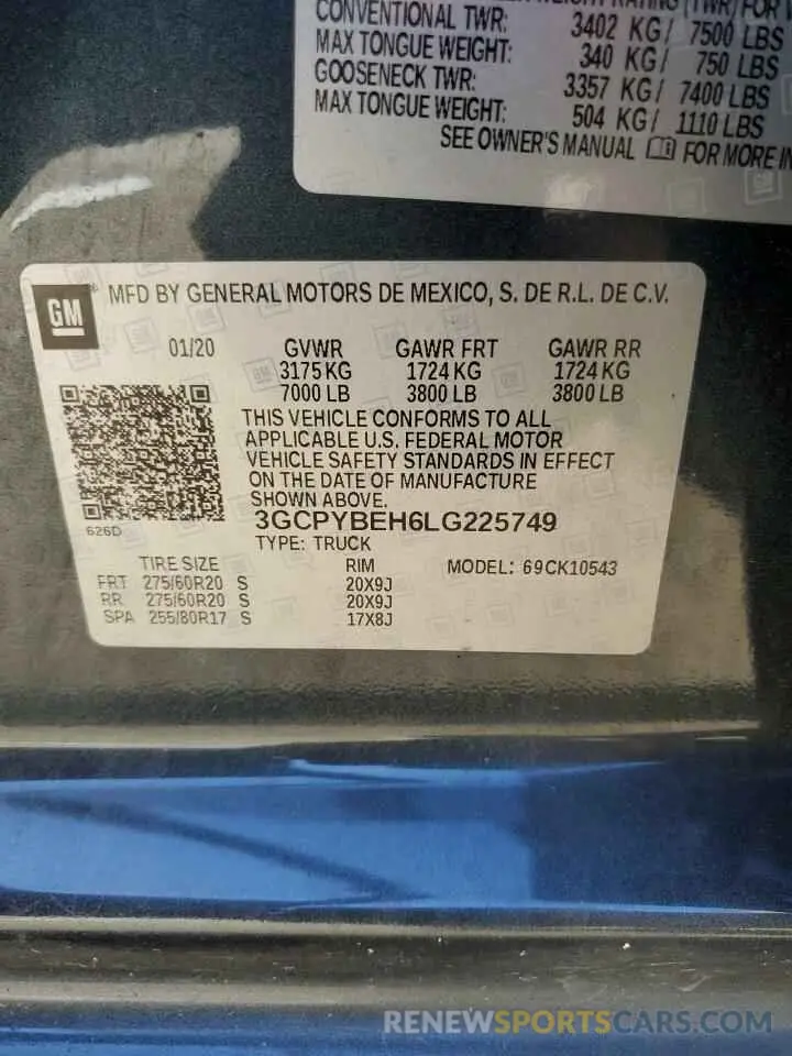 14 Photograph of a damaged car 3GCPYBEH6LG225749 CHEVROLET ALL Models 2020