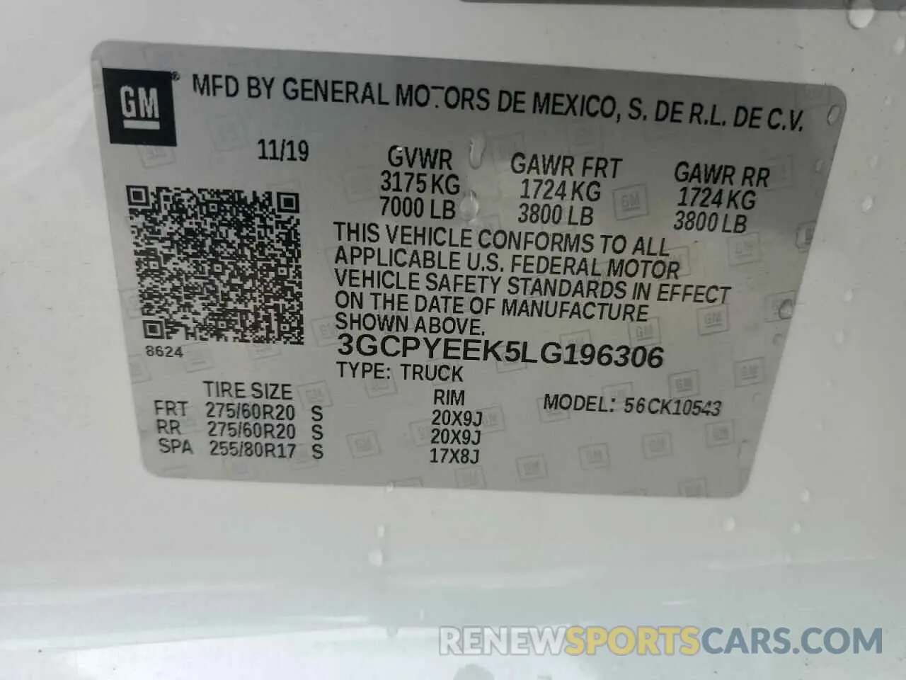 12 Photograph of a damaged car 3GCPYEEK5LG196306 CHEVROLET ALL Models 2020