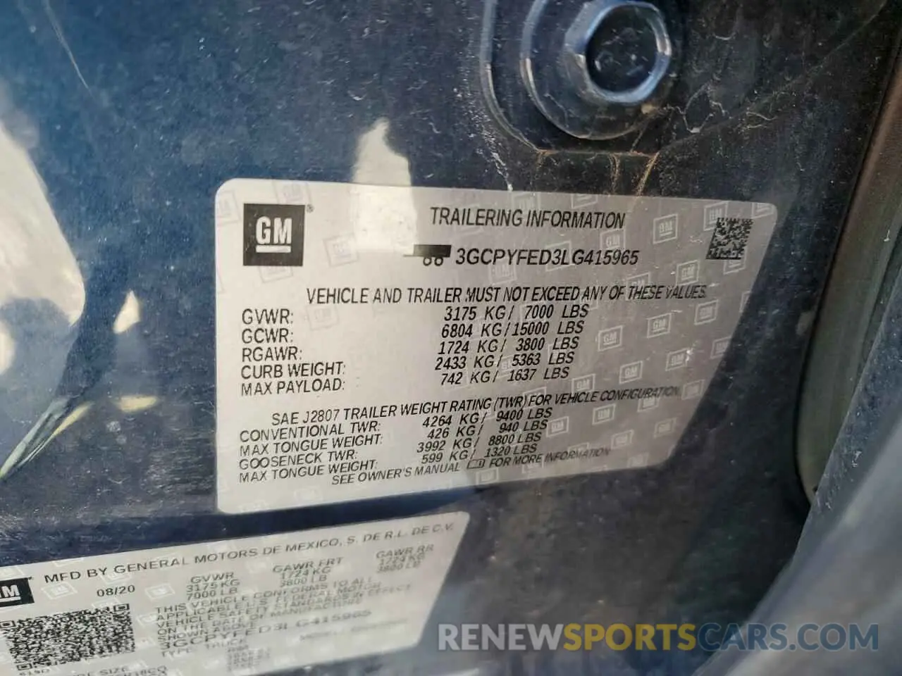 12 Фотография поврежденного автомобиля 3GCPYFED3LG415965 CHEVROLET ALL Models 2020