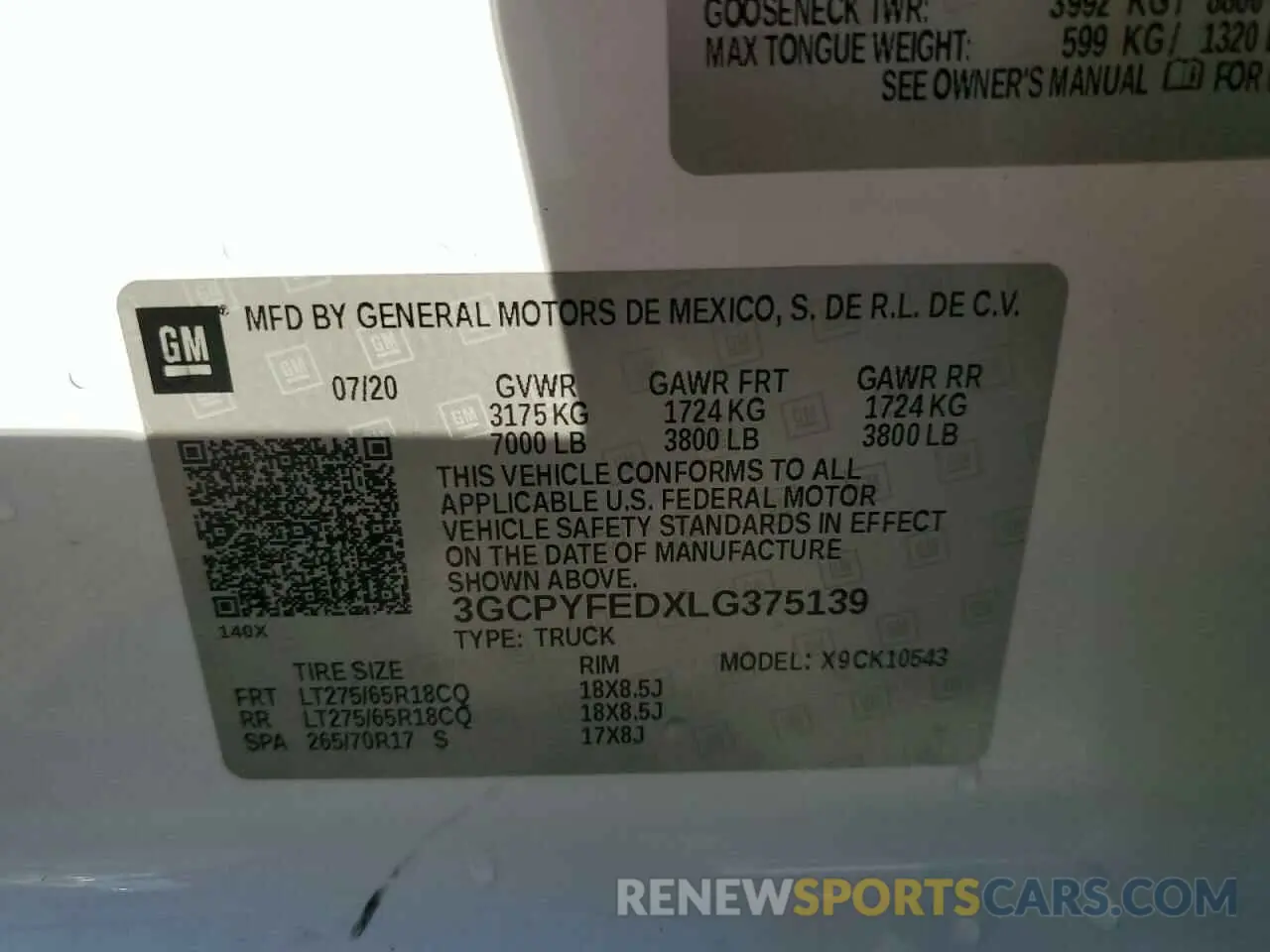 12 Фотография поврежденного автомобиля 3GCPYFEDXLG375139 CHEVROLET ALL Models 2020