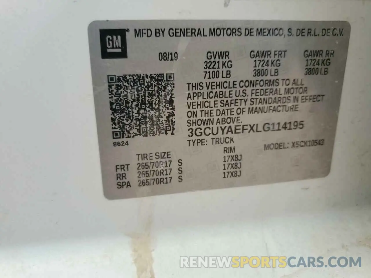 13 Photograph of a damaged car 3GCUYAEFXLG114195 CHEVROLET ALL Models 2020
