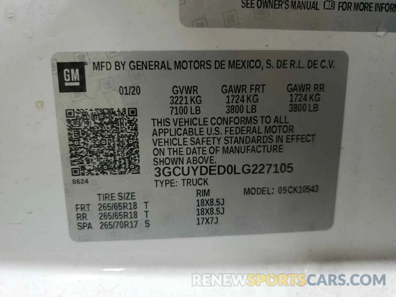 12 Photograph of a damaged car 3GCUYDED0LG227105 CHEVROLET ALL Models 2020
