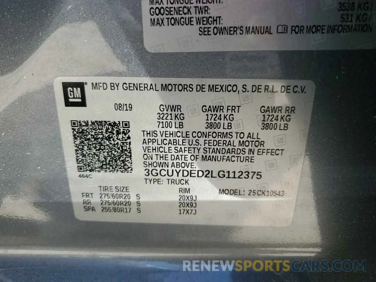 13 Фотография поврежденного автомобиля 3GCUYDED2LG112375 CHEVROLET ALL Models 2020