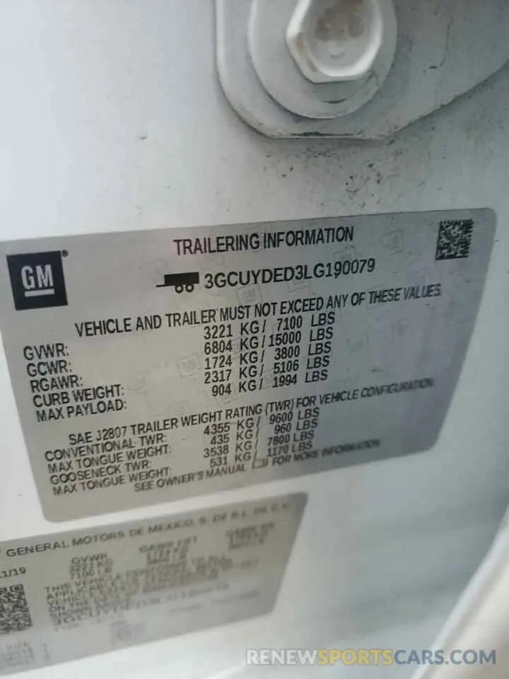 12 Photograph of a damaged car 3GCUYDED3LG190079 CHEVROLET ALL Models 2020