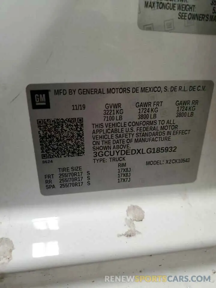 12 Photograph of a damaged car 3GCUYDEDXLG185932 CHEVROLET ALL Models 2020