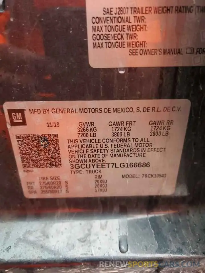 14 Фотография поврежденного автомобиля 3GCUYEET7LG166686 CHEVROLET ALL Models 2020