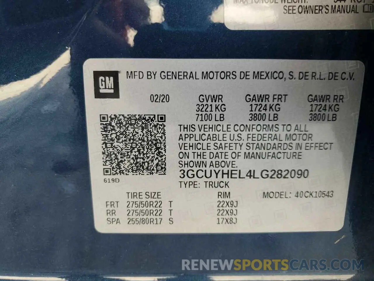 12 Photograph of a damaged car 3GCUYHEL4LG282090 CHEVROLET ALL Models 2020