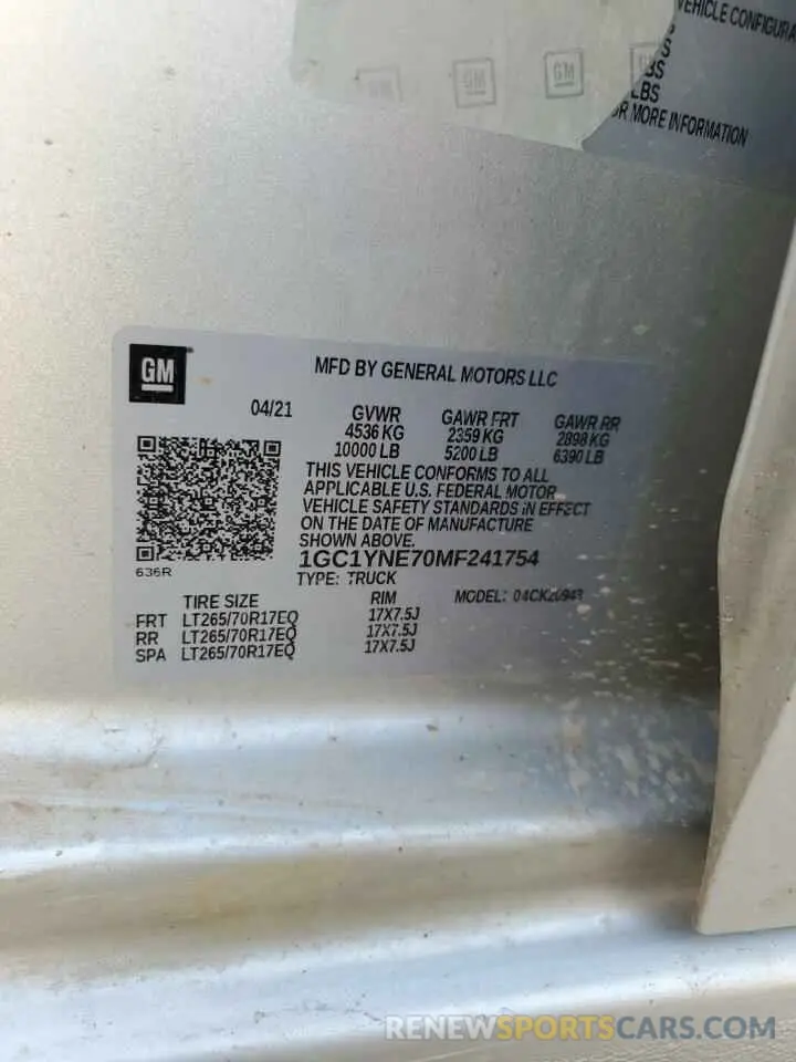 14 Photograph of a damaged car 1GC1YNE70MF241754 CHEVROLET ALL Models 2021