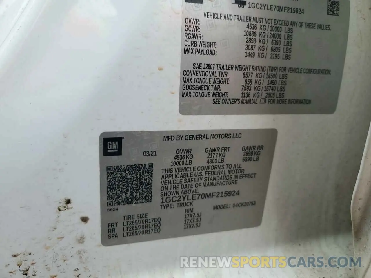 12 Photograph of a damaged car 1GC2YLE70MF215924 CHEVROLET ALL Models 2021