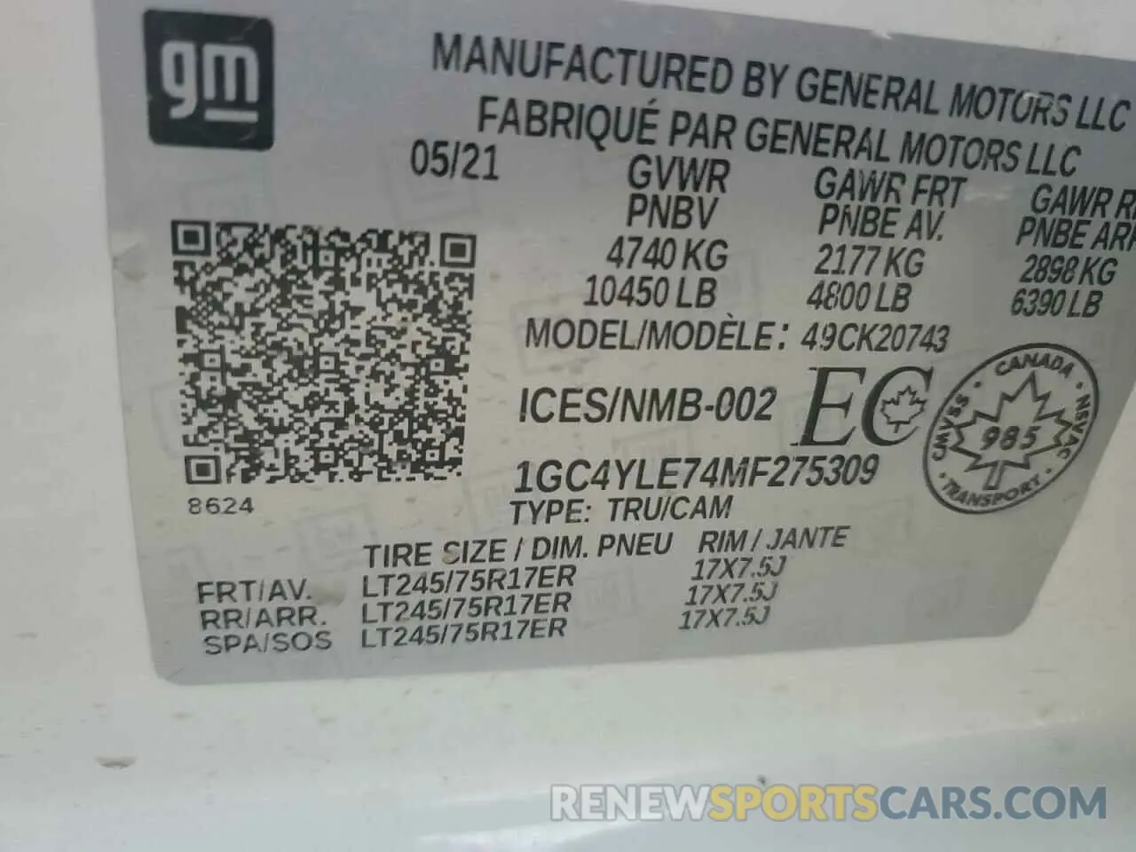 13 Фотография поврежденного автомобиля 1GC4YLE74MF275309 CHEVROLET ALL Models 2021