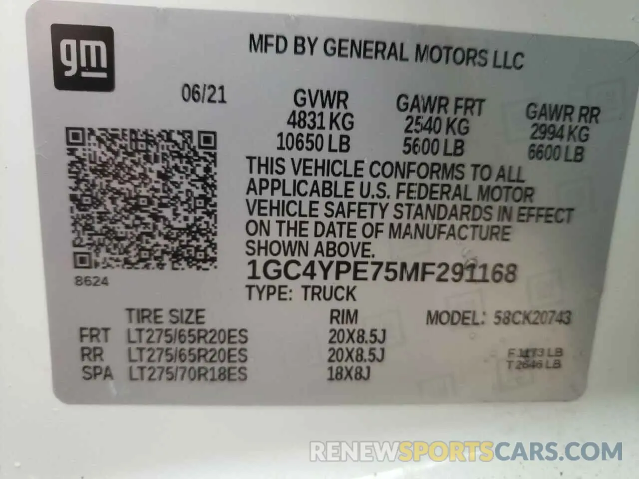 13 Photograph of a damaged car 1GC4YPE75MF291168 CHEVROLET ALL Models 2021