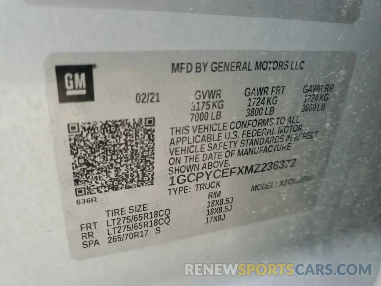 14 Photograph of a damaged car 1GCPYCEFXMZ236372 CHEVROLET ALL Models 2021