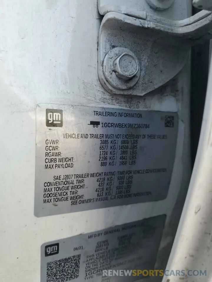 12 Фотография поврежденного автомобиля 1GCRWBEK9MZ360784 CHEVROLET ALL Models 2021
