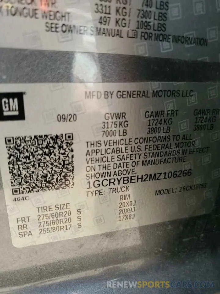 12 Photograph of a damaged car 1GCRYBEH2MZ106266 CHEVROLET ALL Models 2021