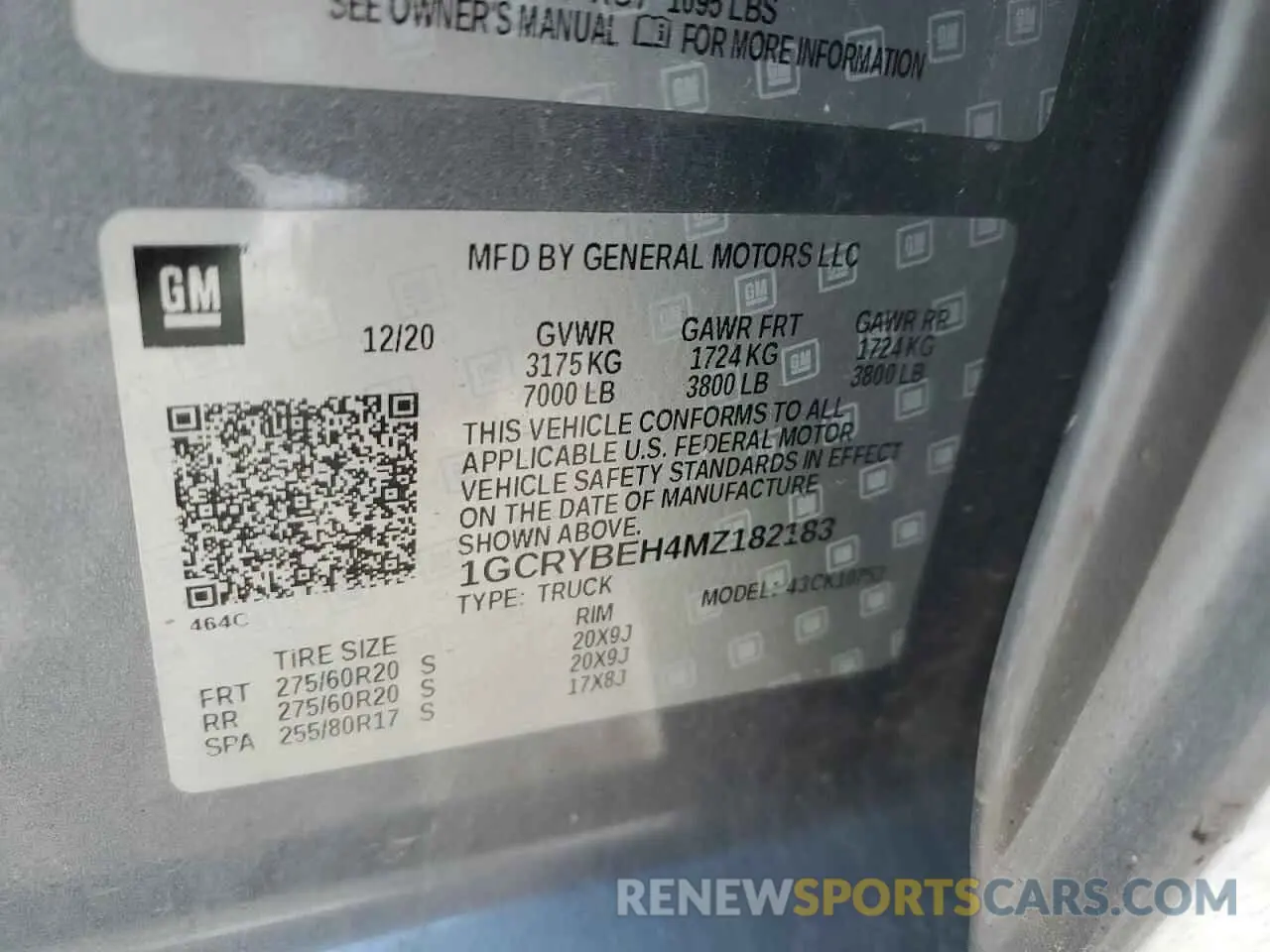 12 Photograph of a damaged car 1GCRYBEH4MZ182183 CHEVROLET ALL Models 2021