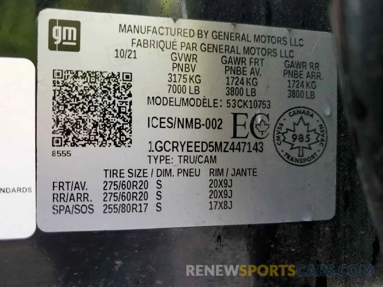 13 Photograph of a damaged car 1GCRYEED5MZ447143 CHEVROLET ALL Models 2021