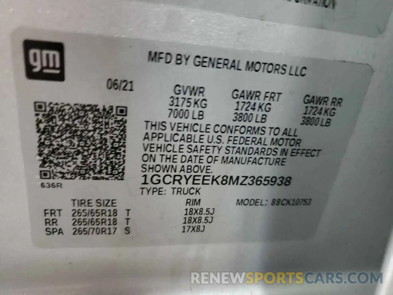 14 Фотография поврежденного автомобиля 1GCRYEEK8MZ365938 CHEVROLET ALL Models 2021