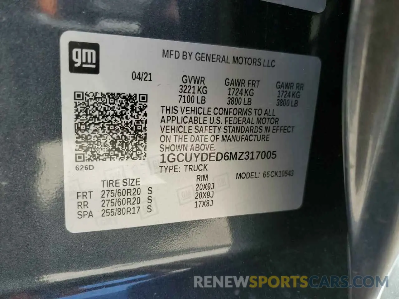 13 Фотография поврежденного автомобиля 1GCUYDED6MZ317005 CHEVROLET ALL Models 2021