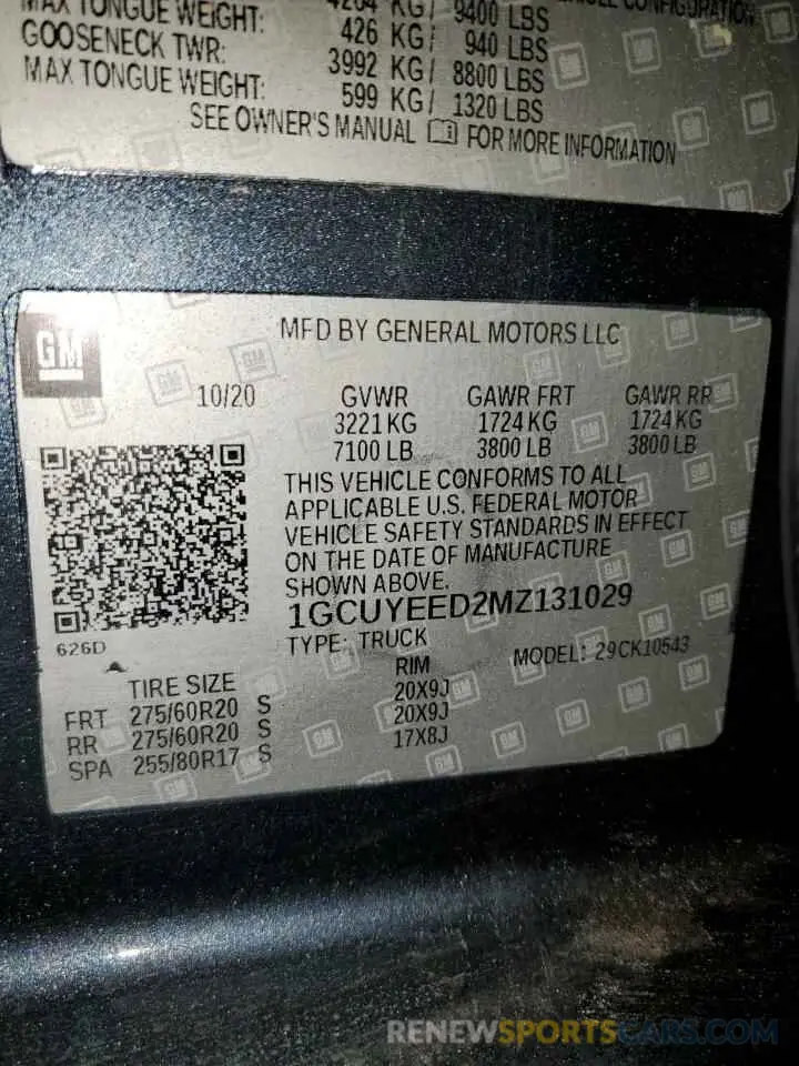 12 Фотография поврежденного автомобиля 1GCUYEED2MZ131029 CHEVROLET ALL Models 2021