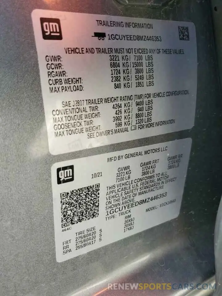 12 Фотография поврежденного автомобиля 1GCUYEED8MZ446353 CHEVROLET ALL Models 2021