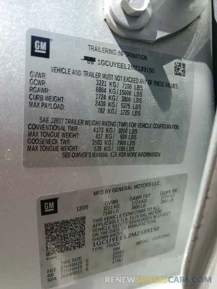 12 Фотография поврежденного автомобиля 1GCUYEEL2MZ189150 CHEVROLET ALL Models 2021