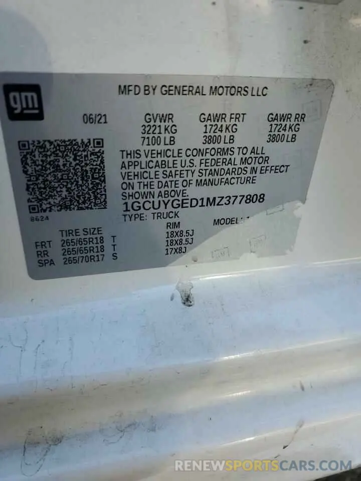 13 Photograph of a damaged car 1GCUYGED1MZ377808 CHEVROLET ALL Models 2021