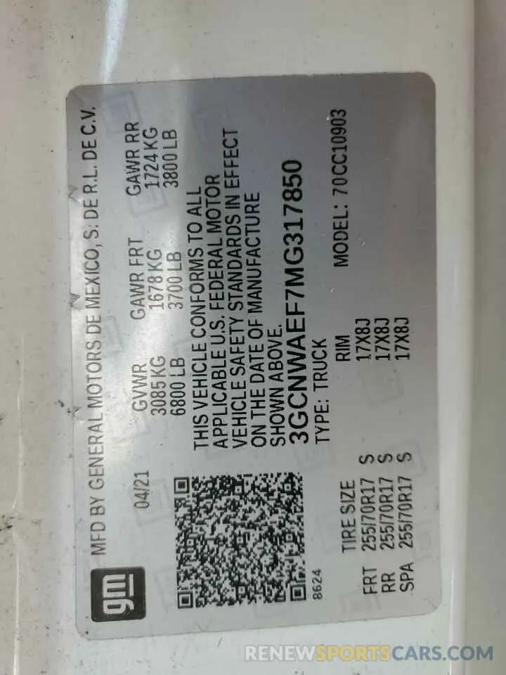 12 Фотография поврежденного автомобиля 3GCNWAEF7MG317850 CHEVROLET ALL Models 2021